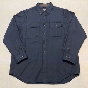 LL Bean Mens Large Wool Button Down Shirt Navy Blue Long Sleeve Workwear 0KMN5